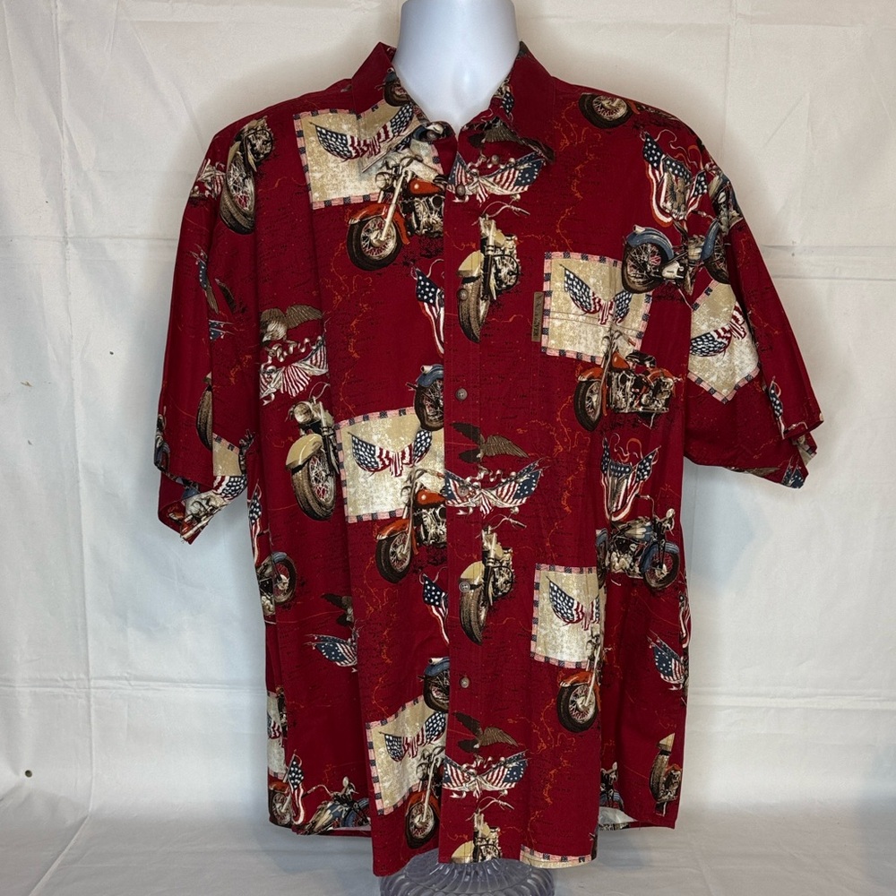 North River Men's Red Motorcycle USA Eagle Button Down Sz XXL